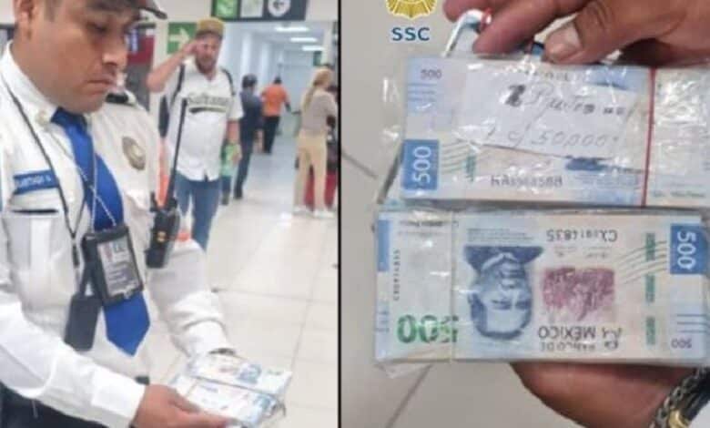 Policía encuentra 50 mil pesos en el AICM; lo entrega a su dueño