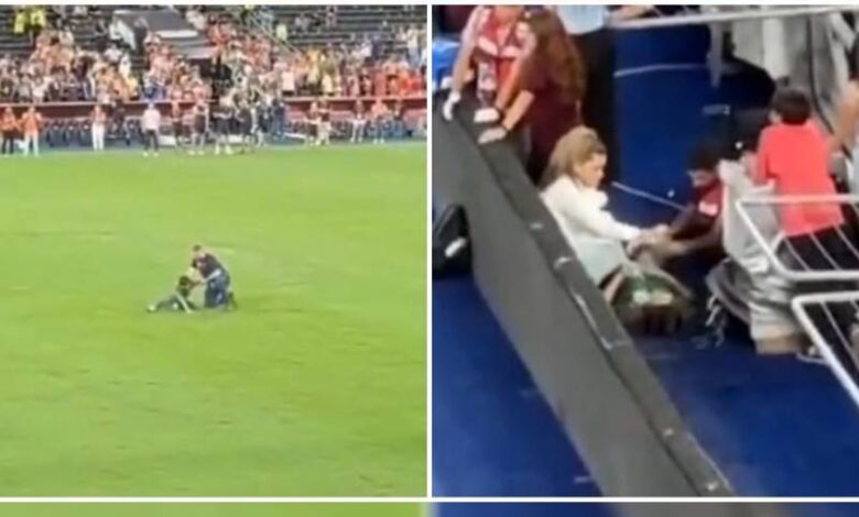 Guardia somete brutalmente a niño que invadió cancha en el Atlético de Madrid y Real Sociedad 