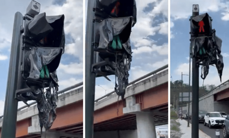 Video: Semáforo se derrite por incendio de auto en Monterrey