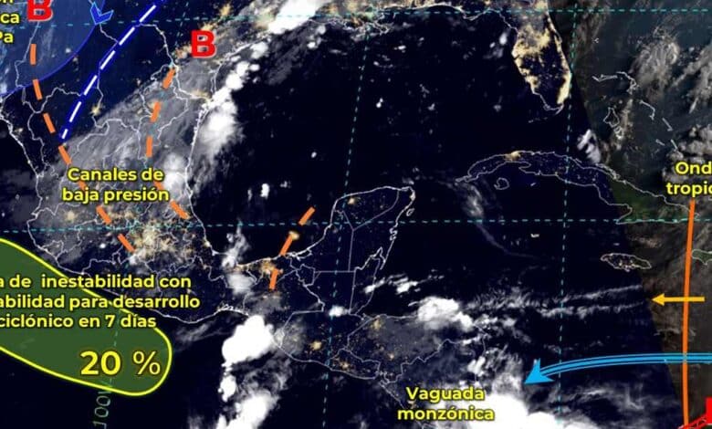 Canal de baja presión en el sureste de México ocasionará lluvias fuertes