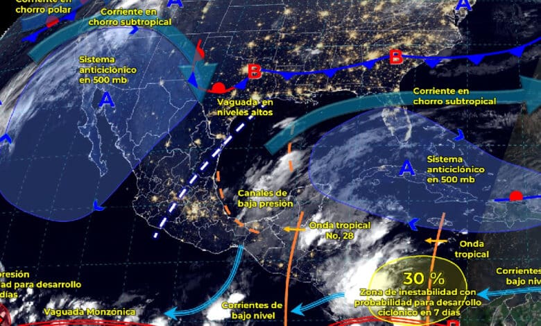 Se prevén lluvias puntuales intensas en Tabasco, Chiapas, Veracruz y Oaxaca.