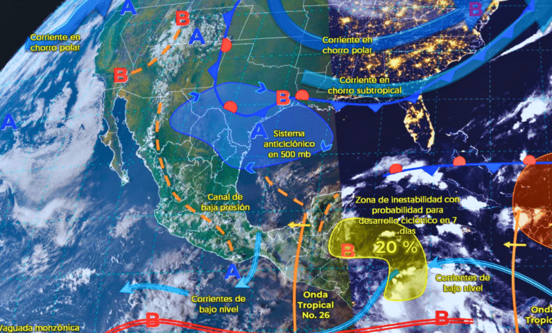 Tormentas intensas azotarán la península de Yucatán, Chiapas y Tabasco