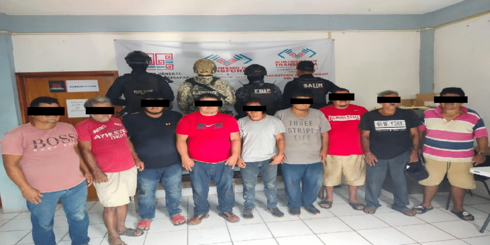 SSP y FGE detienen a masculinos por probables delitos de atentado contra la paz y coacción contra la autoridad en Frontera Comalapa