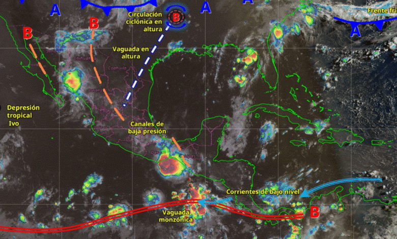Para hoy, el monzón mexicano en combinación con inestabilidad atmosférica, originará lluvias puntuales fuertes.