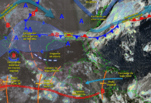 Para hoy, el monzón mexicano, el aire húmedo generado por la corriente en chorro subtropical, y una circulación ciclónica en niveles medios de la atmósfera, mantendrán lluvias puntuales fuertes a muy fuertes en noroeste de México
