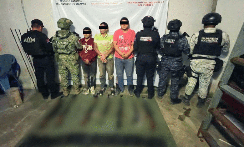 Detienen a cinco presuntos integrantes de grupo criminal en Amatenango de la Frontera