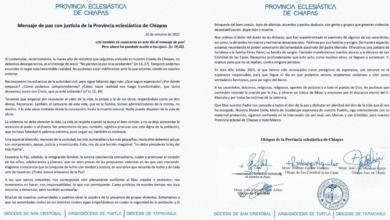 Iglesia católica de Chiapas emite mensaje de paz y justicia ante la ola de violencia
