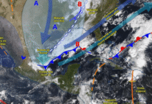 El frente frío 12 provocará lluvias fuertes en el sureste y Norte en el Golfo de México
