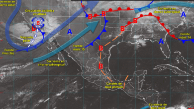 Para hoy, el nuevo frente frío (núm. 16) que se aproximará al noroeste del país, asociado con una circulación ciclónica en altura y con una vaguada polar, en interacción con las corrientes en chorro polar y subtropical, dará origen a la primera tormenta invernal de la temporada.