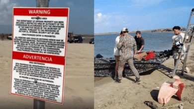 Tensión en la costa Marina retira letreros de Propiedad de EE.UU. instalados ilegalmente en playa de Tamaulipas (Foto por Conibio Global A.C.)