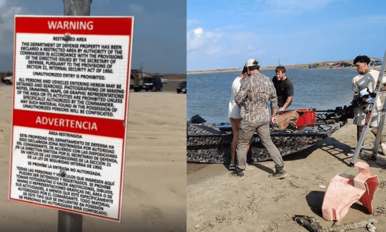 Tensión en la costa Marina retira letreros de Propiedad de EE.UU. instalados ilegalmente en playa de Tamaulipas (Foto por Conibio Global A.C.)