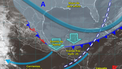 Para hoy, el frente frío núm. 25 dejará de afectar a México, sin embargo, la masa de aire ártico asociada al frente cubrirá el noreste, oriente y sureste de México