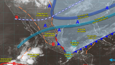 Hoy, el frente núm. 19 se extenderá con características de estacionario sobre la península de Yucatán y el sureste mexicano, ocasionará lluvias puntuales intensas en zonas de Chiapas (norte y este) y Tabasco (sur y sureste); muy fuertes en Veracruz (región Olmeca) y Oaxaca (este), y fuertes en Campeche, Yucatán y Quintana Roo.
