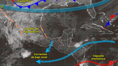 Para hoy, una vaguada en niveles altos de la atmósfera en el noroeste y occidente de la República Mexicana, en combinación con la corriente en chorro subtropical, ocasionarán lluvias puntuales fuertes en Sinaloa, Chihuahua, Coahuila, Durango, Zacatecas y Nayarit.