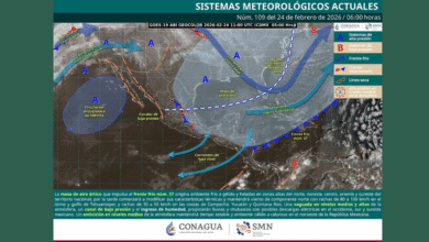 Clima hoy 24 de febrero de 2026 viento de “Norte” intenso en el Istmo y lluvias en el sur y sureste de México