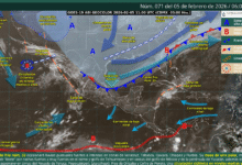 Frente frío 33 provoca lluvias intensas y evento de Norte este 5 de febrero en México