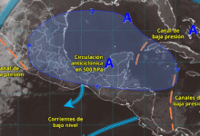 Para hoy, una circulación ciclónica en niveles medios y altos de la atmósfera y una vaguada en altura, se desplazarán lentamente sobre el noroeste y norte del territorio nacional.