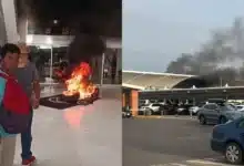 Queman llantas y toman aeropuerto en Chiapas (Fotos de Nayeli Mijagos)