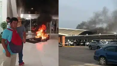Queman llantas y toman aeropuerto en Chiapas (Fotos de Nayeli Mijagos)