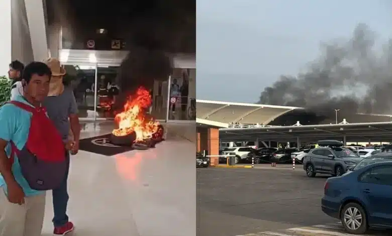 Queman llantas y toman aeropuerto en Chiapas (Fotos de Nayeli Mijagos)