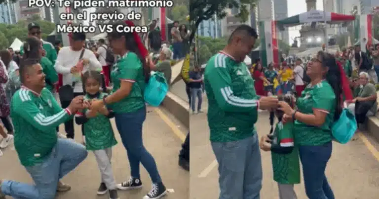 Piden matrimonio durante México vs Corea, Ángel de la Independencia es testigo (Fotos de internet)